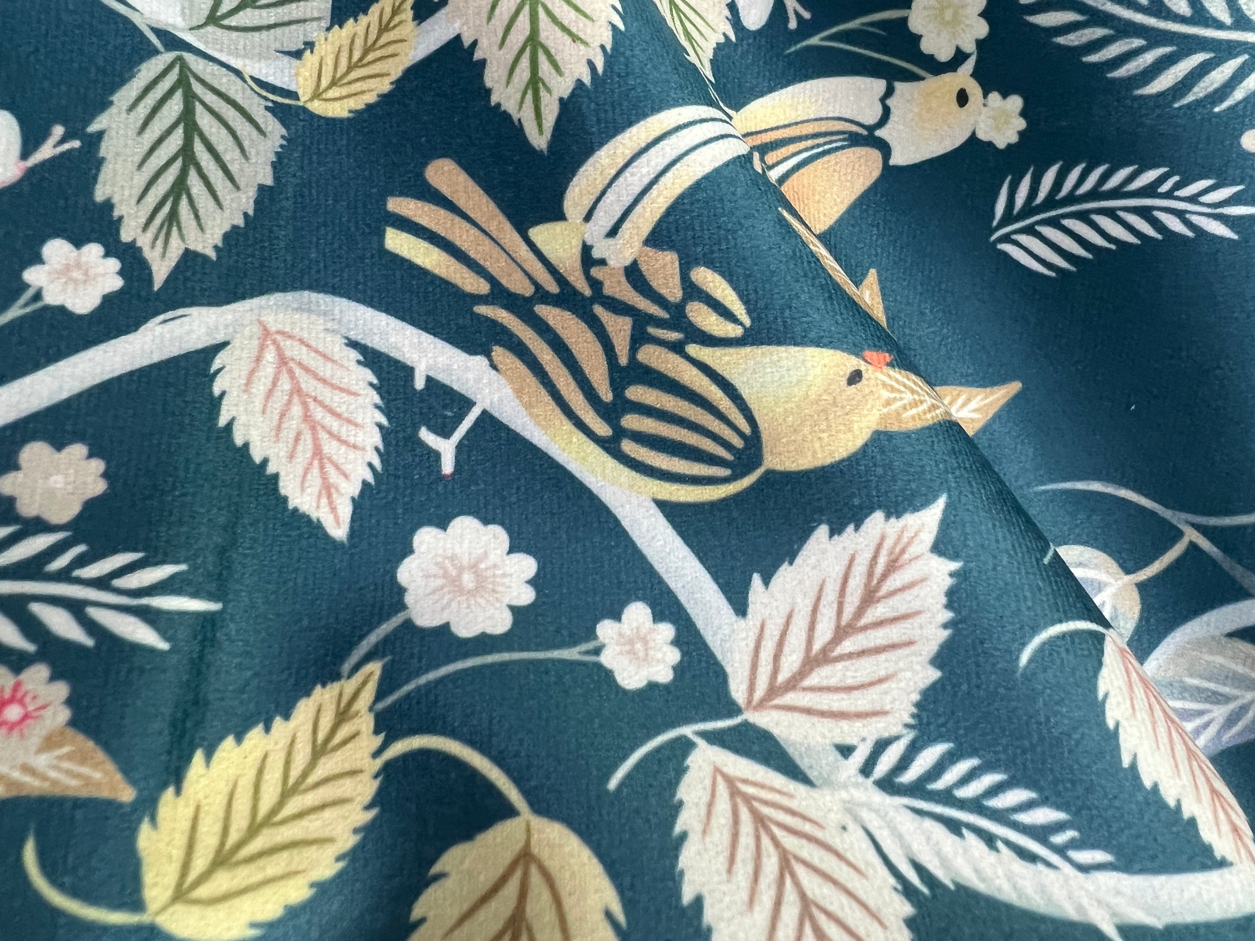 Velvet in Floral Parrot Design –  Window Treatments (Tropical Bloom)