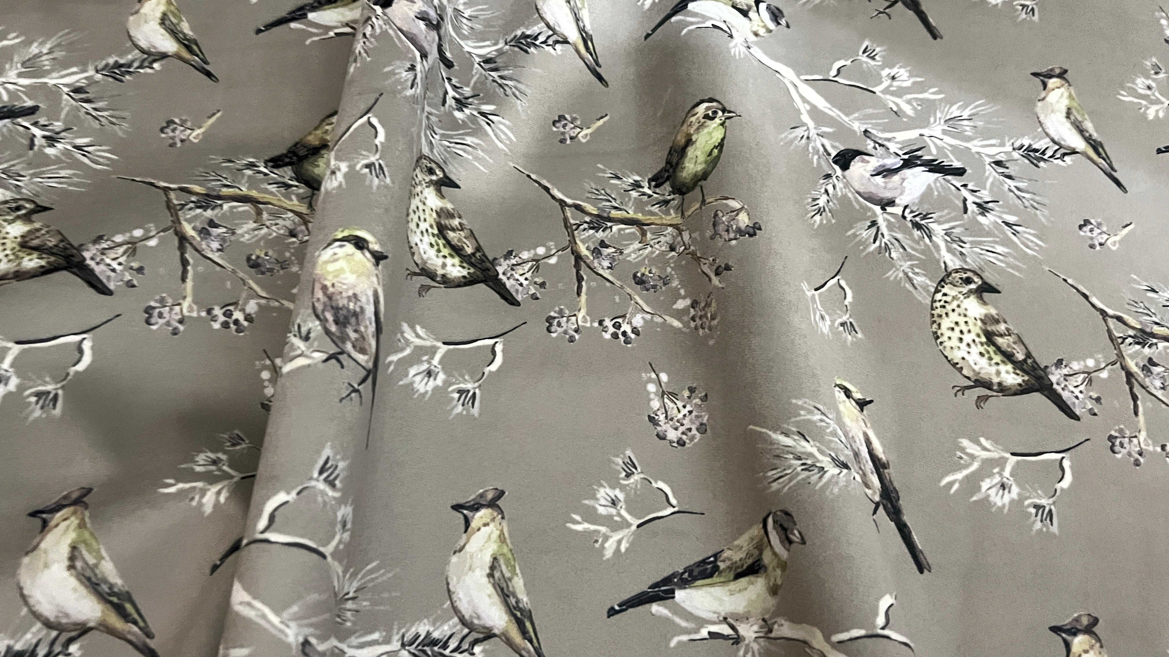 Velvet in Floral Pigeon Design – Ideal for Sofa Upholstery & Cushion Covers (Regal Aviary)