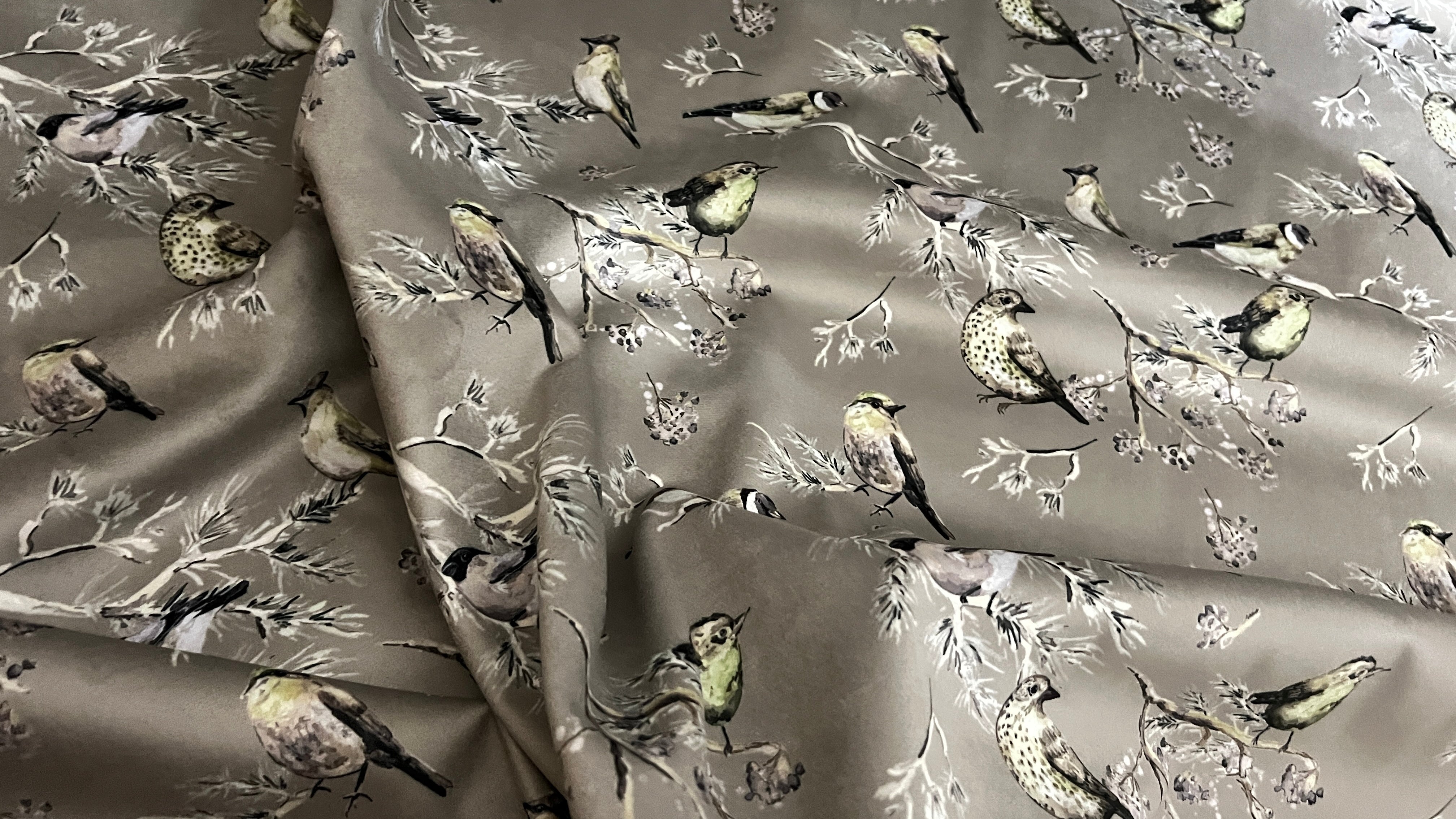 Velvet in Floral Pigeon Design – Ideal for Sofa Upholstery & Cushion Covers (Regal Aviary)