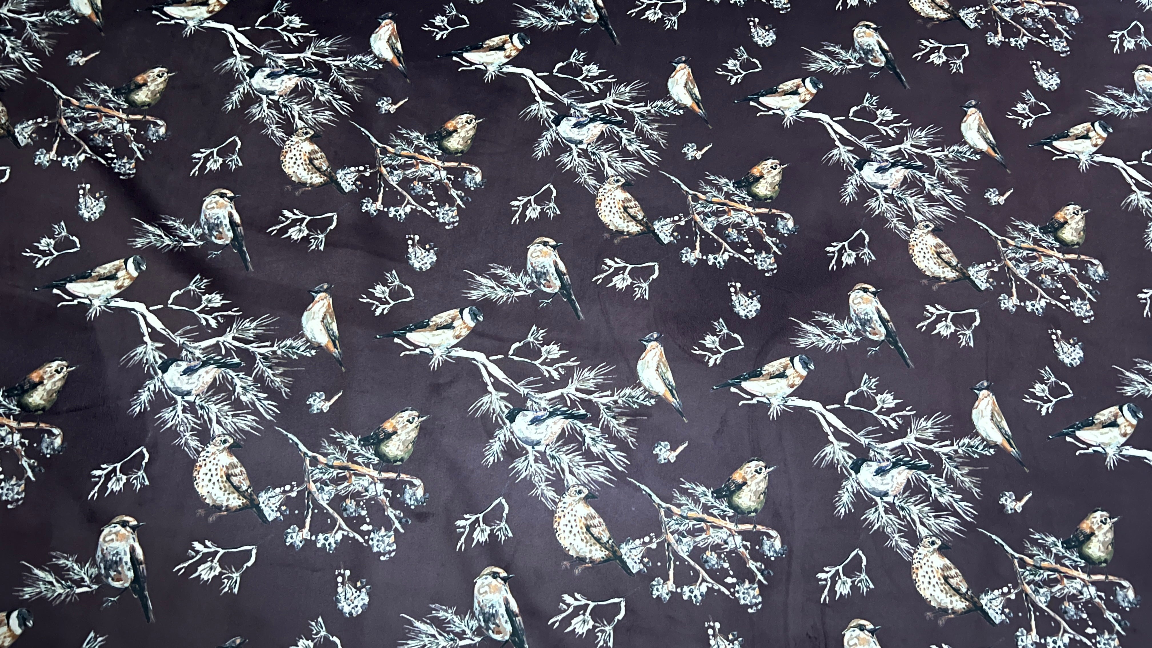 Velvet in Floral Pigeon Design – Ideal for Sofa Upholstery & Cushion Covers (Regal Aviary)