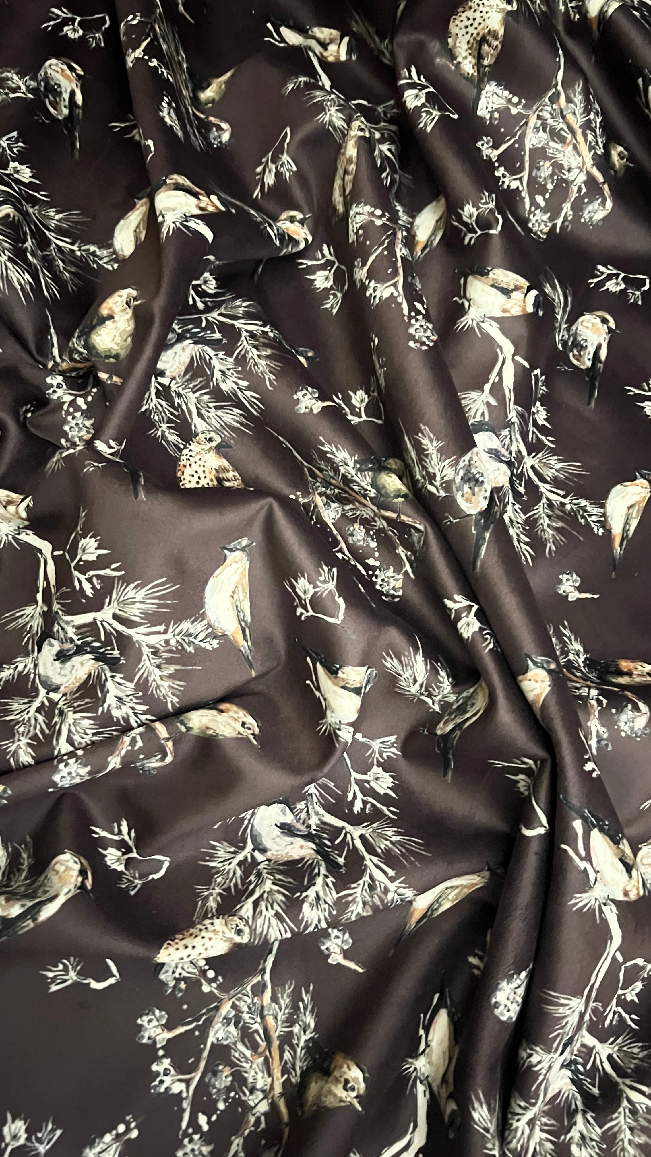 Velvet in Floral Pigeon Design – Ideal for Sofa Upholstery & Cushion Covers (Regal Aviary)