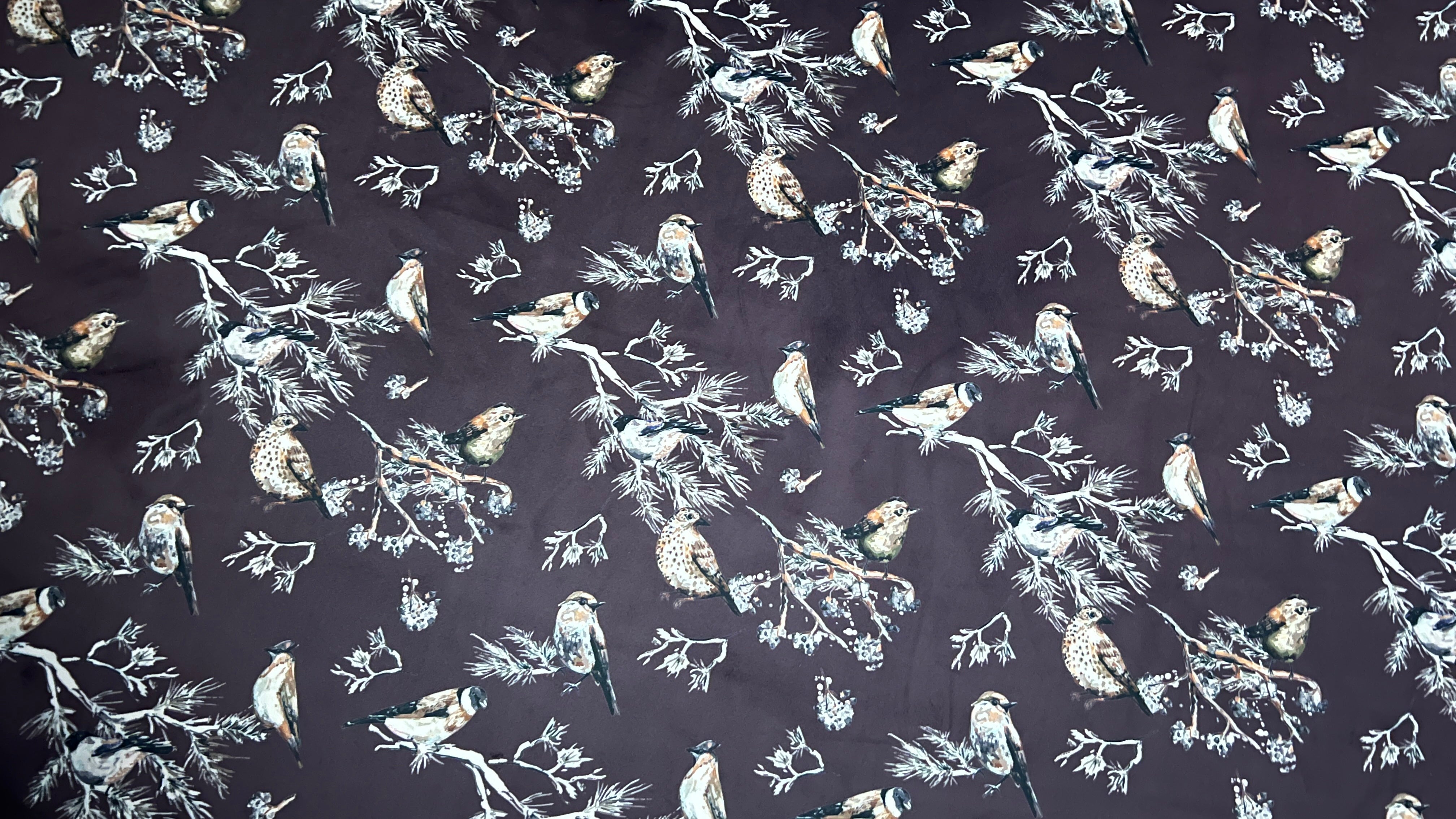 Velvet in Floral Pigeon Design – Ideal for Sofa Upholstery & Cushion Covers (Regal Aviary)