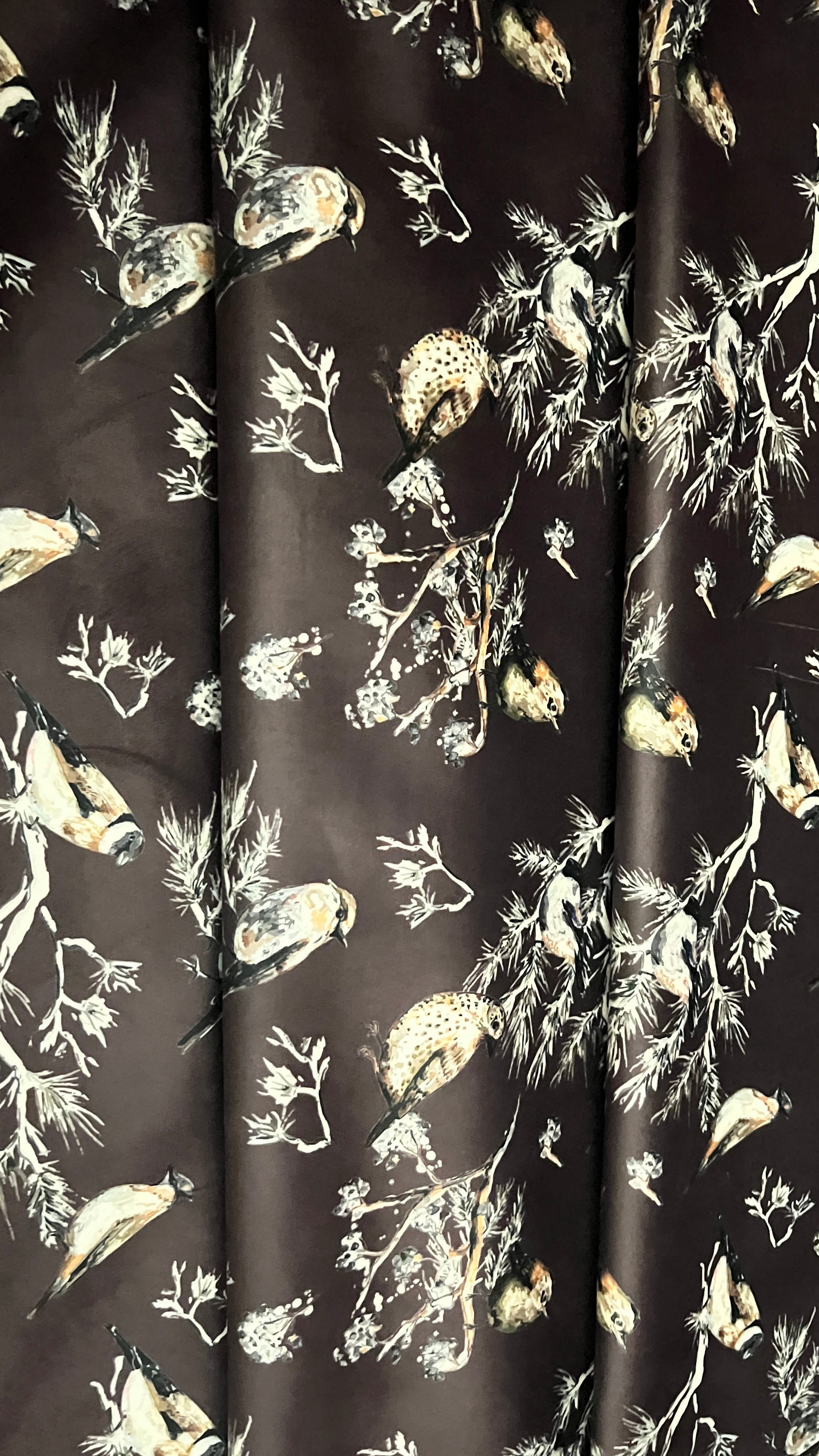 Velvet in Floral Pigeon Design – Ideal for Sofa Upholstery & Cushion Covers (Regal Aviary)