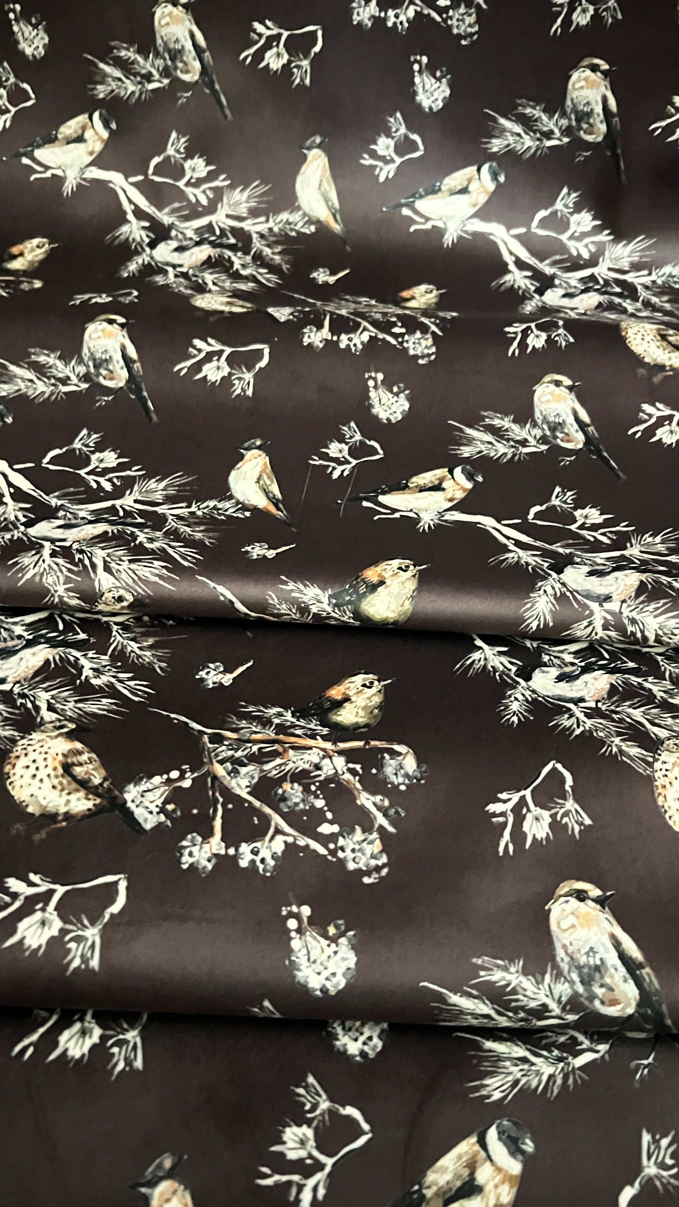 Velvet in Floral Pigeon Design – Ideal for Sofa Upholstery & Cushion Covers (Regal Aviary)