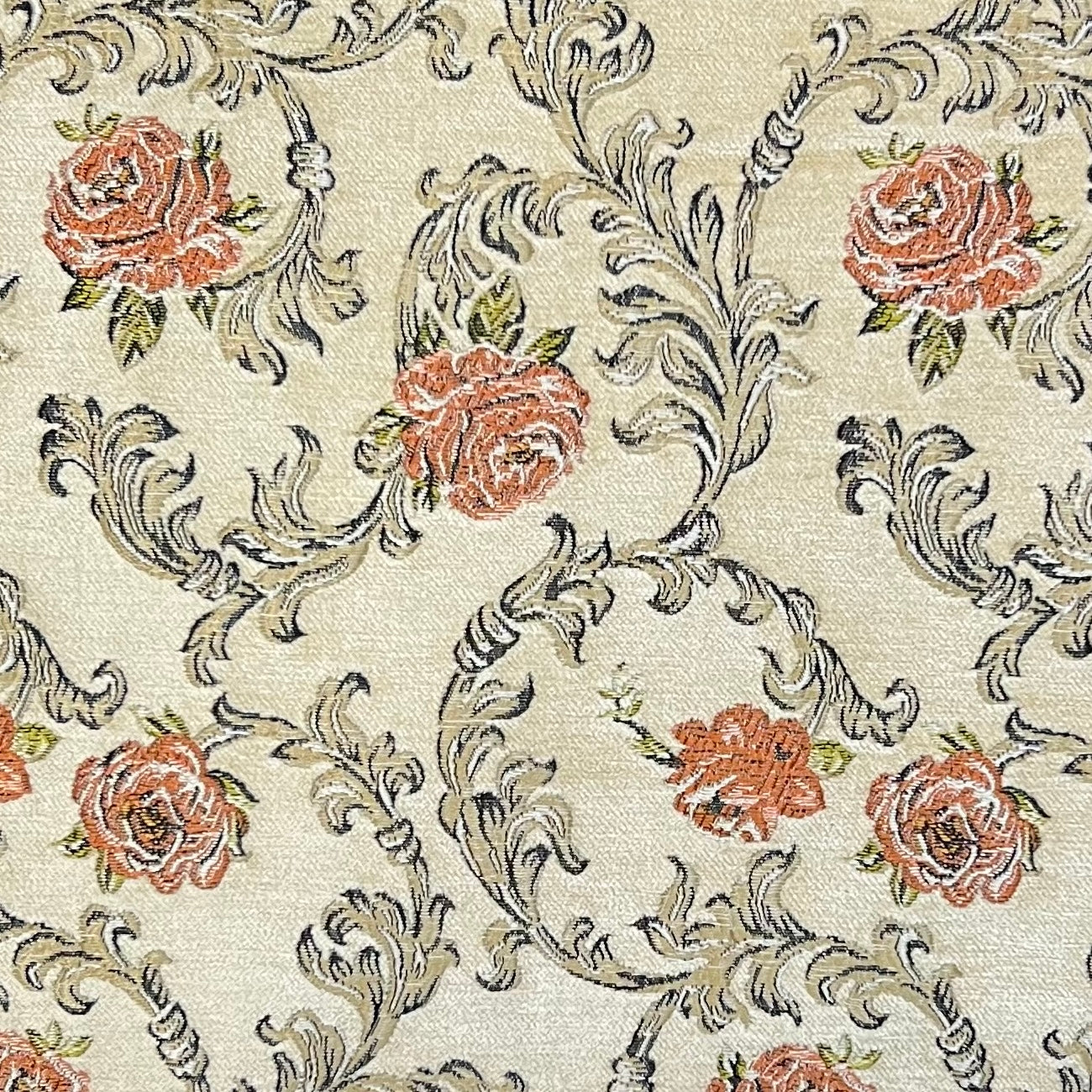 Chenille Jacquard in Vintage Floral Scroll – Upholstery & Craft (Classic Weave)