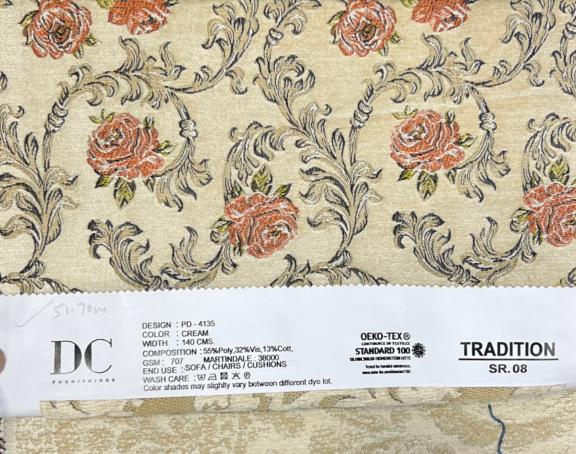 Chenille Jacquard in Vintage Floral Scroll – Upholstery & Craft (Classic Weave)
