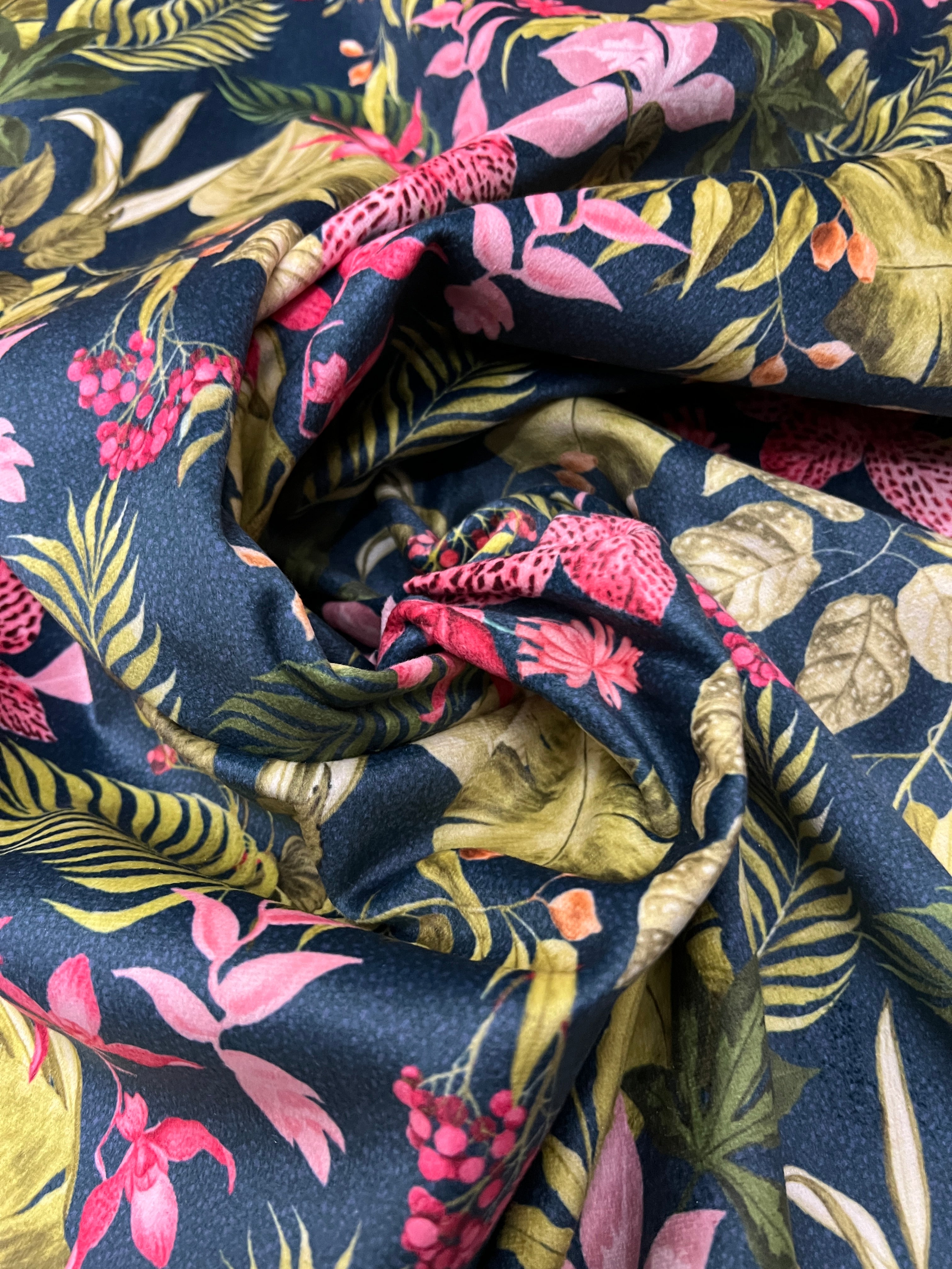 Velvet in Tropical Flower Design – Upholstery & Décor (Island Bloom)