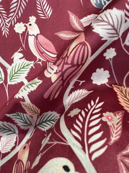 Velvet in Floral Parrot Design –  Window Treatments (Tropical Bloom)