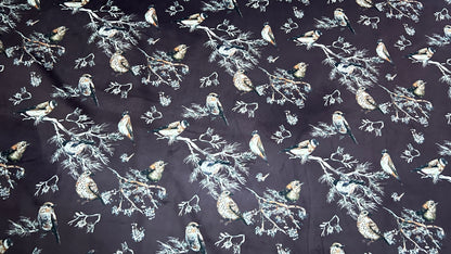 Velvet in Floral Pigeon Design – Ideal for Sofa Upholstery & Cushion Covers (Regal Aviary)