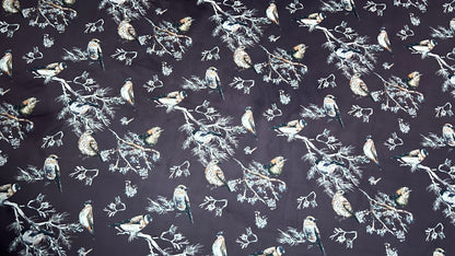 Velvet in Floral Pigeon Design – Ideal for Sofa Upholstery & Cushion Covers (Regal Aviary)