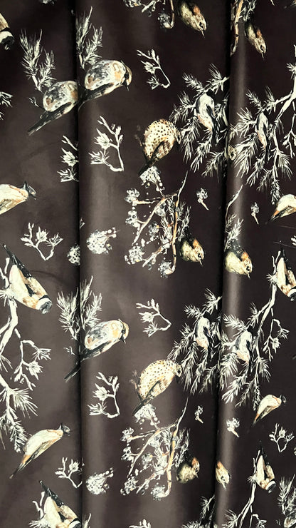 Velvet in Floral Pigeon Design – Ideal for Sofa Upholstery & Cushion Covers (Regal Aviary)