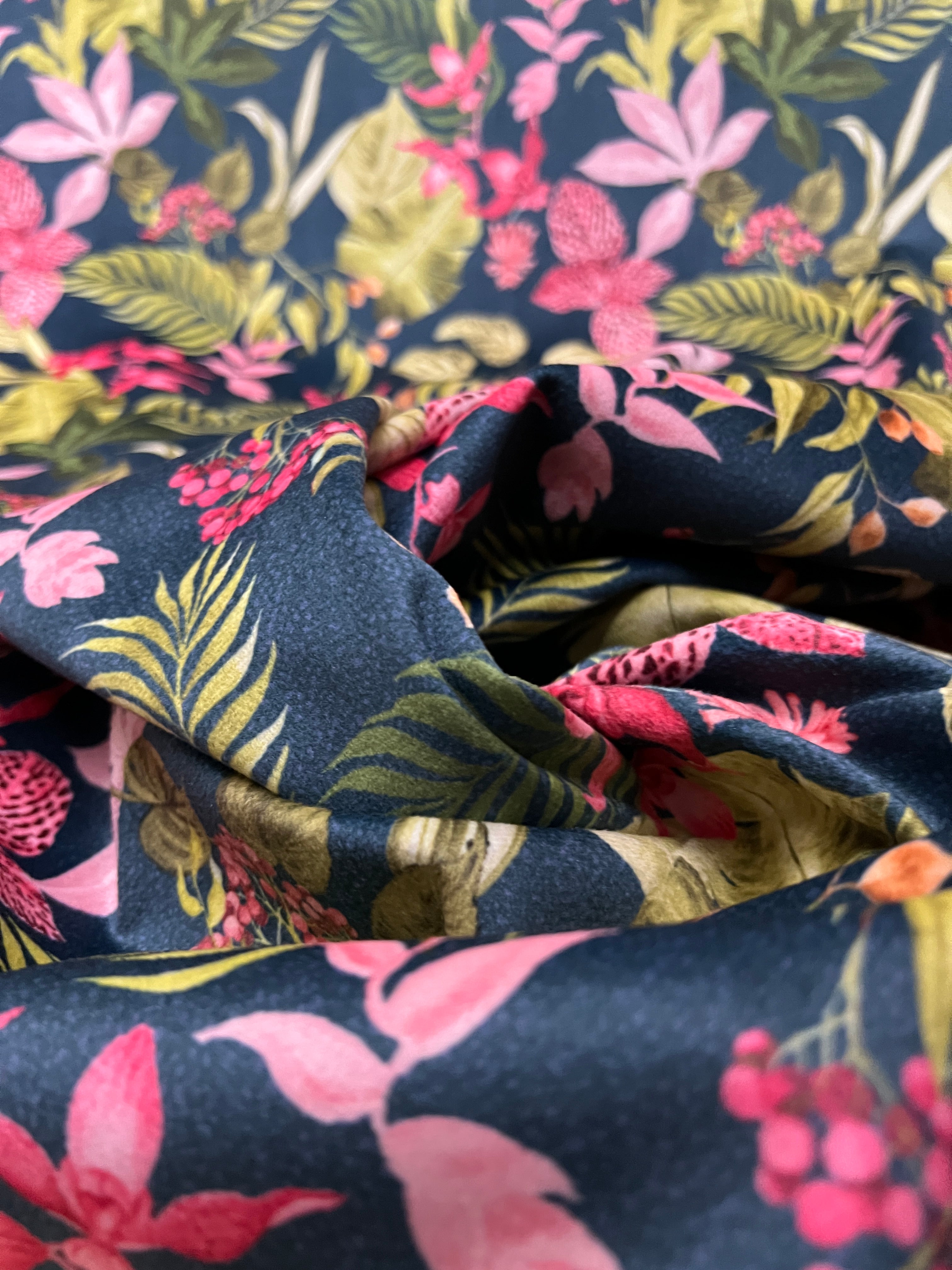 Velvet in Tropical Flower Design – Upholstery & Décor (Island Bloom)